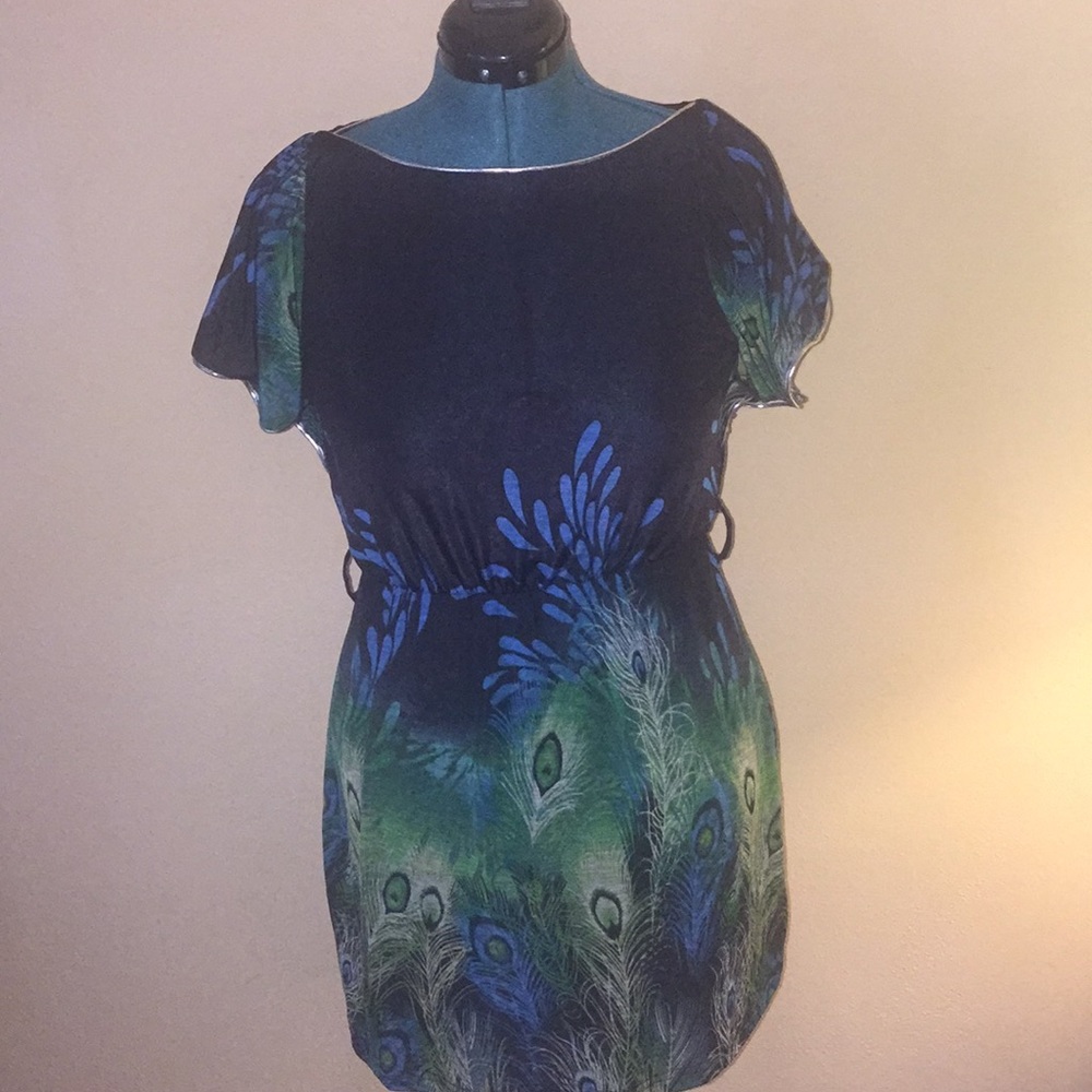 Peacock dress with silver trim